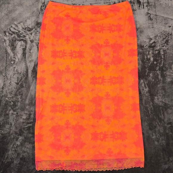 Giorgio Fiorlini Collection Dresses & Skirts - Giorgio Fiorlini Orange Red Tie Dye Mesh Maxi Skirt XL Lettuce Edge Column Skirt